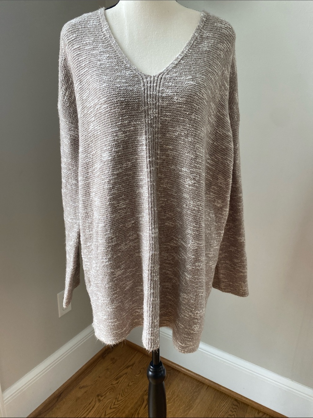 J Jill Pure Jill V neck boxy oversized cotton large neutral Lagenlook sweater